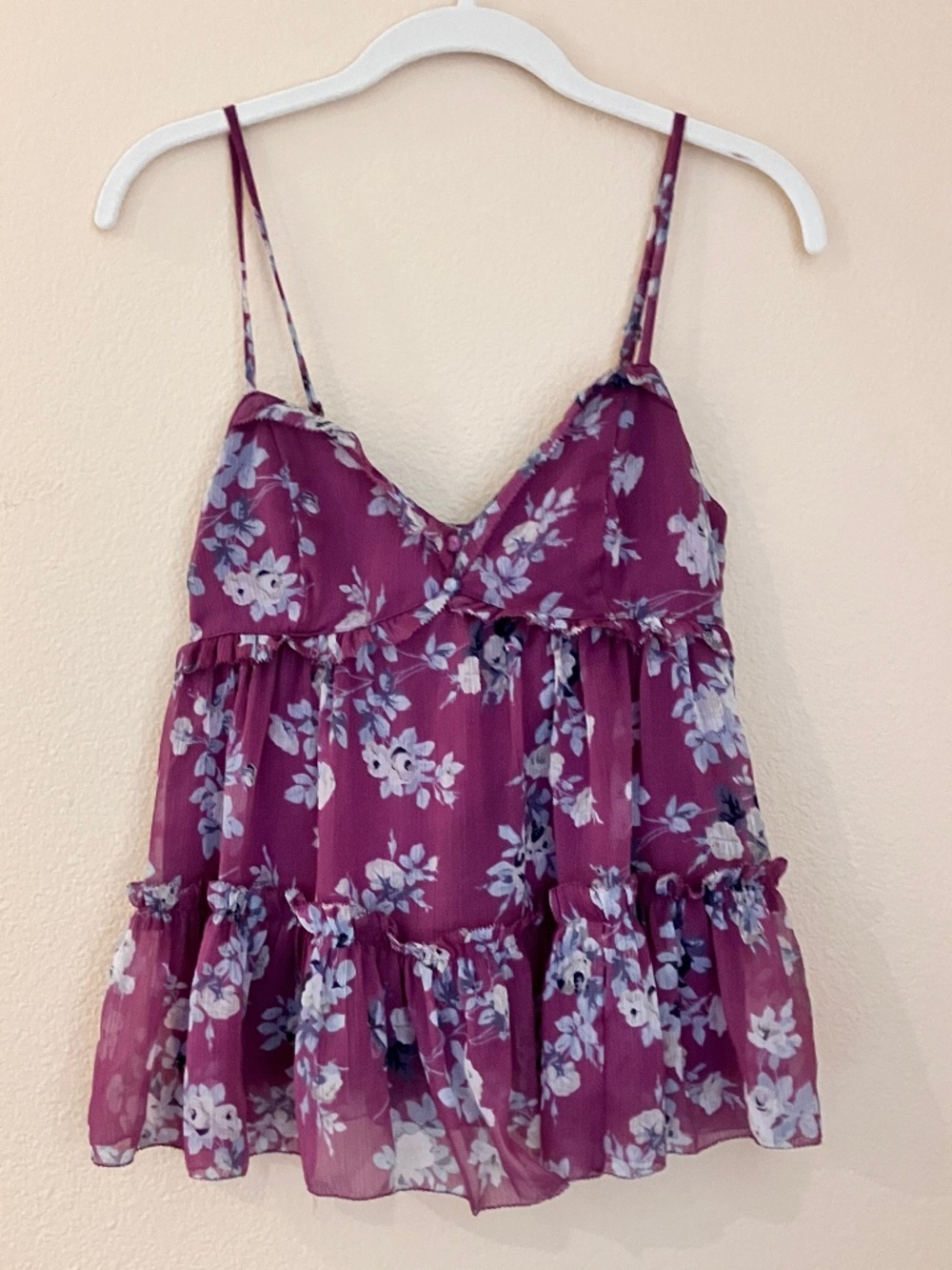 Abercrombie & Fitch Purple & Blue Floral Ruffle Babydoll Tank Top